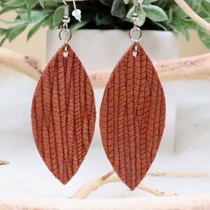 Rusty Brown Textured Leather Petal Earrings